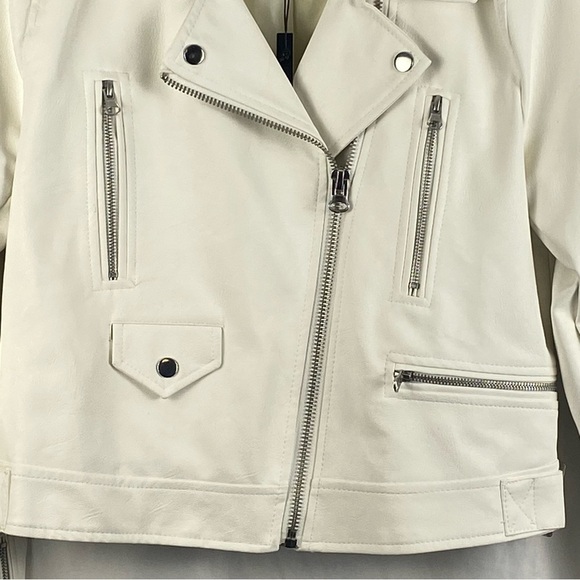 Love Tree White Vegan Leather Moto Zipper Jacket Size Large - Picture 9 of 16